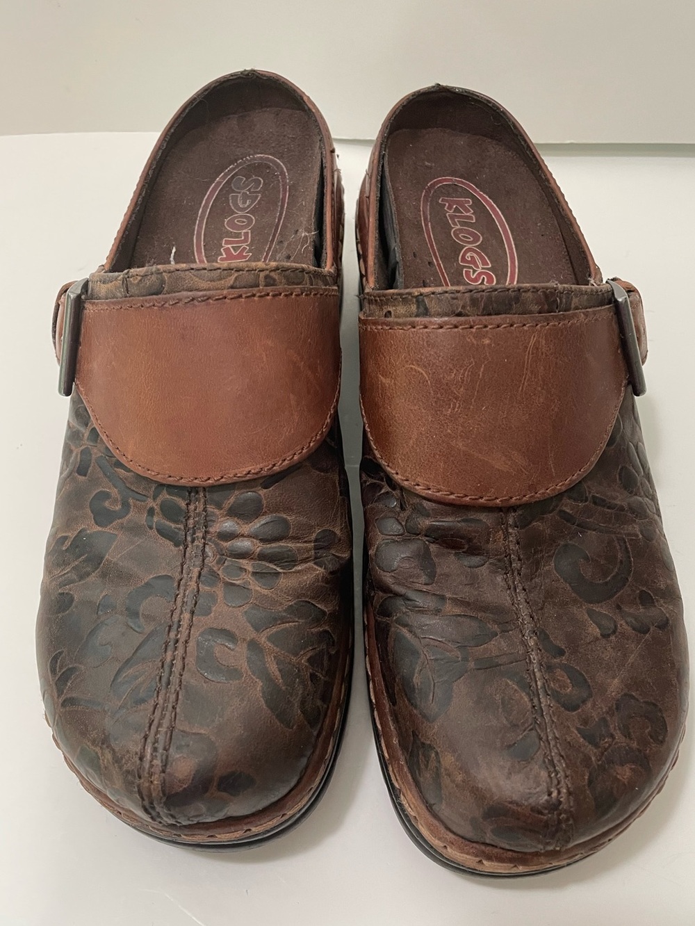 KLOGS Austin Womens Non Marking Slip Resistant Clog Shoe Brown Floral 8M